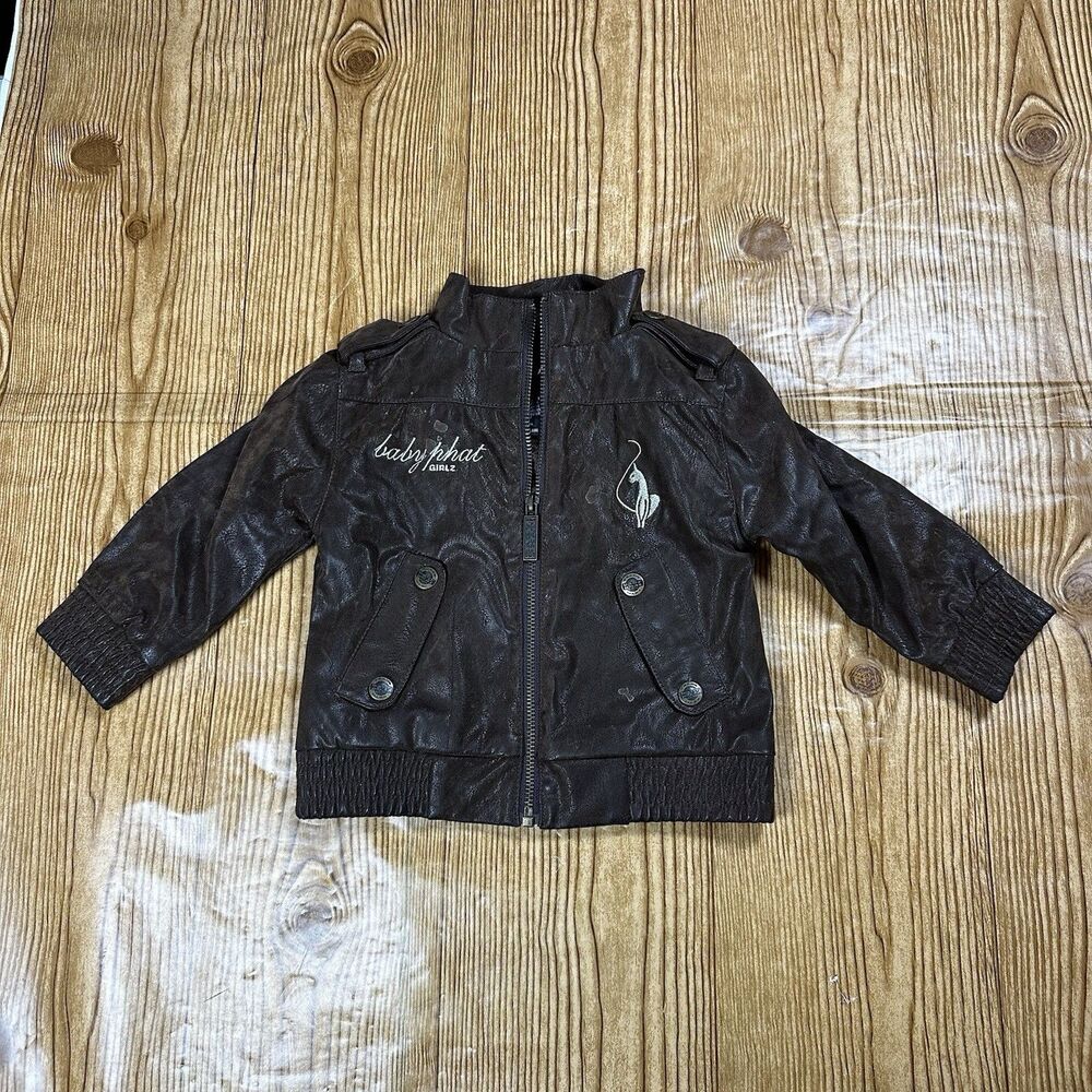 Y2K Baby Phat Girlz Infant Faux Leather Bomber Jacket Size S/M 3-6 Months‎